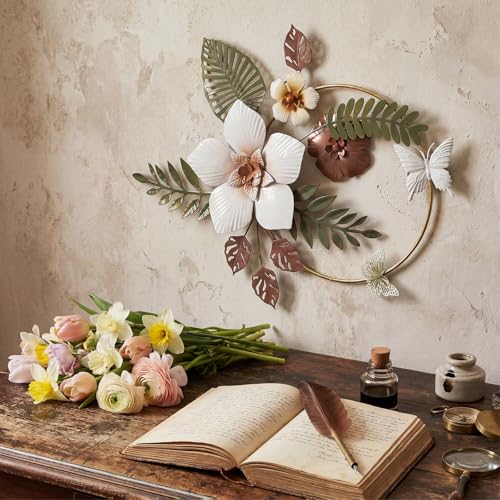 Otoolling 3D Metal Flower Wall Decor - 13.78'' Gold Circle Floral Wall Art