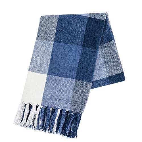 RECYCO Buffalo Plaid Chenille Throw Blanket, 50"x60", Navy Off White - color: Plaid Navy Off White, size: 50'' X 60''