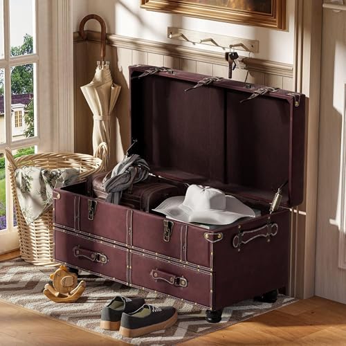 COZAYH - Storage Ottoman Bench Set of 2 - Dark Magenta - color: Dark Magenta, 2 Pack