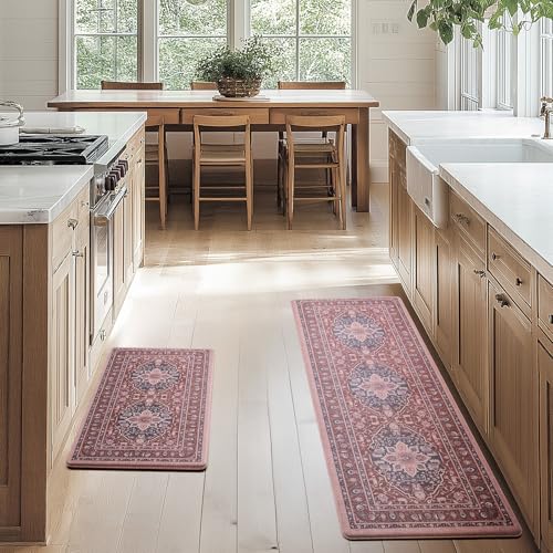 FRESHMINT Medallion Kitchen Mat Set 2 Piece, 17x30''+17x47'', Terracotta - color: Medallion - Terracotta Multi