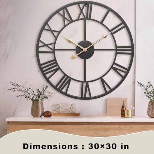 30 Inch Extra Giant Black Metal Roman Numeral Large Wall Clock - color: Black, size: 30 Inch