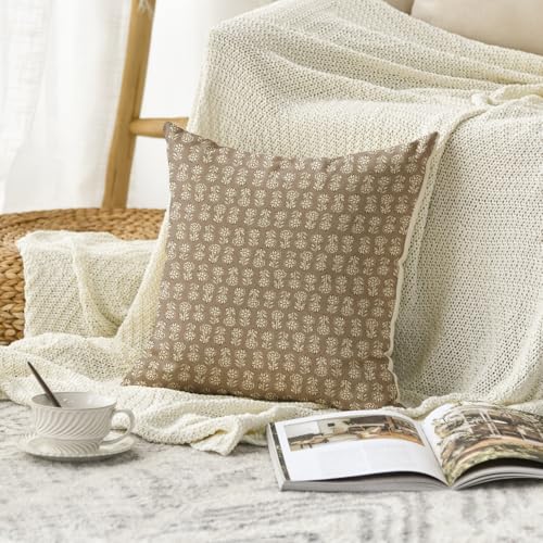 AVOIN colorlife Vintage Floral Boho Throw Pillow Cover, 18 x 18 Inch Modern Farmhouse Bohemia Flowers Tan Taupe Cushion Case Decoration for Sofa Couch Living Room Bedroom Decor - color: Tan Taupe, size: 18" x 18" (Pack of 1)