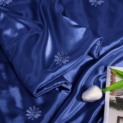 Vonty Navy Blue Satin Throw Blanket 50x60In, Cooling Silky Wrinkle-Free - color: Navy Blue, size: 50" x 60"