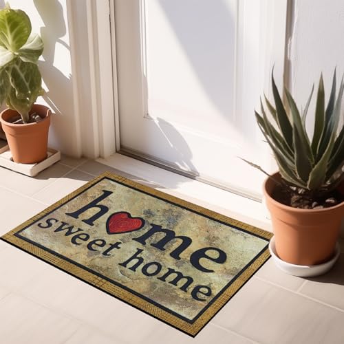 CHICHIC Door Mat Welcome Mat 17x 30 Inch Front Door Mat Outdoors for Home Entrance Outdoors Mat for Outside Entry Way Doormat Entry Rugs, Heavy Duty Non Slip Rubber Back Low Profile, Ink Home - color: Ink Home