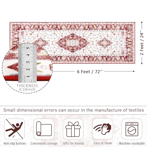 Amearea Vintage Design Runner Rugs for Living Room, 2x6 Red Runner Rug - color: Red, size: 2' X 6' (Runner)