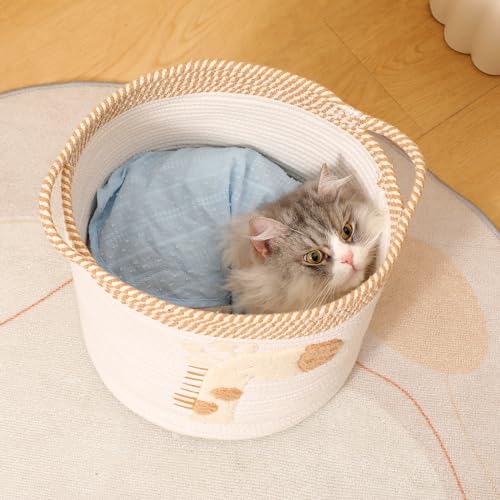 Toy Storage Baskets Woven Cotton Rope Storage Basket for Kids, Blanket Baskets for Living Room Toys Organizer with Embroidery Decor, Cute Baskets with Handle for Nursery, Playroom (Giraffe) - color: Giraffe, size: Medium