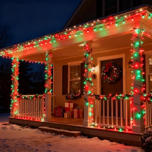 HOME LIGHTING 66ft Christmas Decorative Mini Lights, 200 LED Green Wire Fairy Starry String Lights Plug in, 8 Lighting Modes, for Indoor Outdoor Xmas Tree Wedding Party Decoration (Red & Green) - color: Red & Green