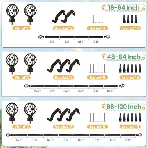 Bronze Curtain Rod 48 to 84 Inch, Heavy Duty Drapery Pole Iron Cage - color: Bronze, size: 18-96"