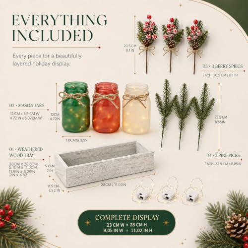 Christmas Mason Jar Table Centerpiece with LED Fairy Lights - color: Jar-christmas
