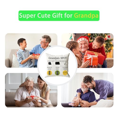 ONFAON Grandpa Gifts,Grandpa's Spot Throw Pillow Covers 18x18 Inch,Put Phone Glasses and Remote Control Pillowcase,Birthday Christmas Thanksgiving Day Gifts for Grandpa Stepdad,3-Pocket - color: Grandpa 3-pocket