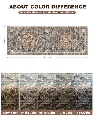 Roxstand 2x6 Washable Runner Rug, Non Slip Hallway Rugs Grey/Brown/Tan - color: Grey/Brown/Tan, size: 2'x6'(Runner)