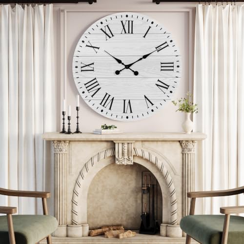 Large Wall Clock with Roman Numeral, 28” Shiplap Farmhouse Clock - color: White, size: 28 Inch