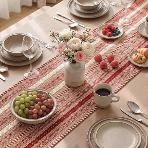 Artoid Mode Xmas Red Farmhouse Stripe Braided Table Runner 12x72 Inch - color: Christmas Red, size: 12" x 72", Table Runner