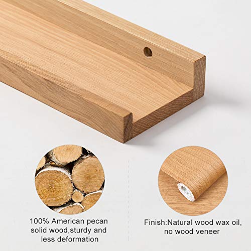 HOMWOO Floating Shelves Natural Wood Wall Shelves Wall Mounted Picture Ledge for Home, Living Room, Bedroom, Bathroom, Office,16 Inches (Natural,16 Inches) - size: 16 inches