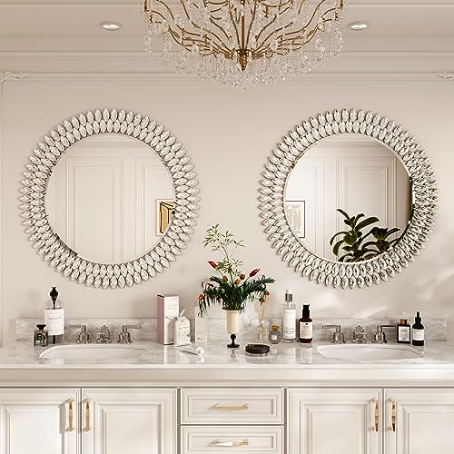 Kelly Miller 32" Jeweled Luxury Round Decorative Wall Mirror - size: 32"L x 32"W