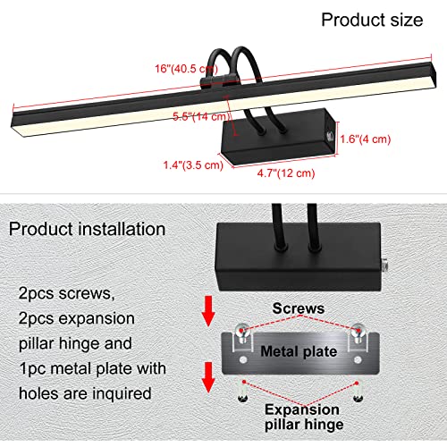 Wireless Wall Picture Light Rechargeable, 16", Black - color: Painted Black, size: 16 inches