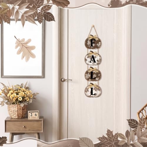 Britimes Fall Pumpkin Welcome Door Sign, Wooden for Front Door - style: Brown Fall Maple Leaf