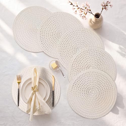 24 Pcs 13 in Round Woven Placemats Boho Charger,Beige,Natural - color: Beige, style: Natural