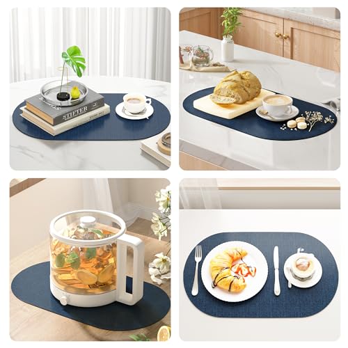 DOLOPL Oval Placemats Set of 6, Navy Blue Faux Leather Place Mats, Large - color: Navy Blue, size: Large: 13.8" x 21.6"