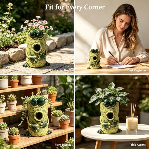 Cute Frog Resin Succulent Planter with Drainage Hole Garden Desk Decor Gift - color: B02-frog