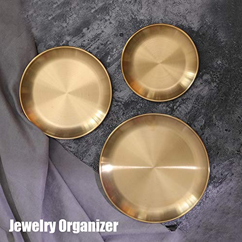 Round Brass Tray,Small Gold Decorative Tray Metal Storage Organizer Tray for Modern Home,Matte Brass Finish (34cm/13.4inch) - size: 13.4"