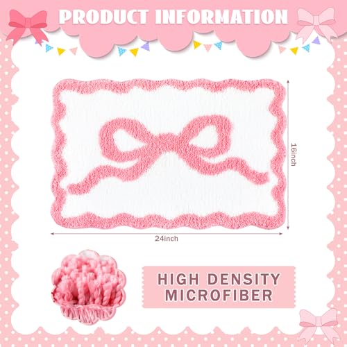 Tinideya Pink Bow Bathroom Rug 16" x 24" Scalloped Bow Bath Mat - color: Pink, size: 16" x 24" (Rectangular)