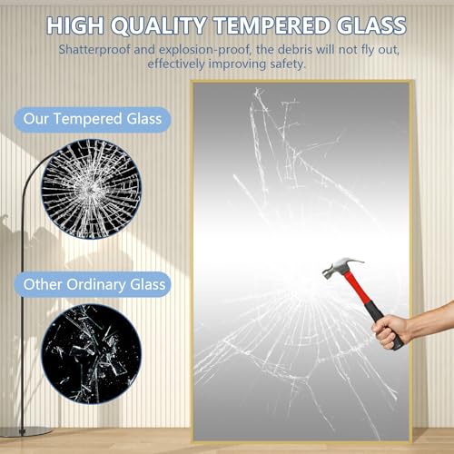 MirrMuse Oversized Standing Mirror Full Length, 76"X44" Extra with Stand - color: Gold, size: 76"L x 44"W
