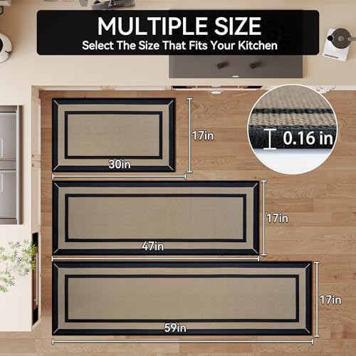 Kitchen Rugs Set, 2 PCS Non Slip Kitchen Mats, 17"x30"+17"x59" Brown - color: Linear Brown, size: 17"x59"+17"x30"
