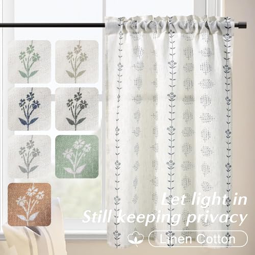 Door Curtains for Door Window,Small Linen Boho Floral Sheer Privacy Backdoor Back Front Kitchen Door Curtain for Inside House Glass Window,24 x 36 Inch Length - color: Navy, size: 24"W x 36"L (Pack of 2)