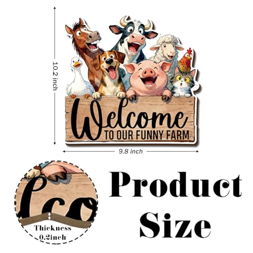 Farmhouse Wall Decor, Welcome to Our Funny Farm Animal Sign, Rustic Wood Hanging Plaque, Cartoon Watercolor Style Wall Art Painting for Porch Entryway Kitchen or Bedroom, 10.2x9.8 Inches - color: Farm 09