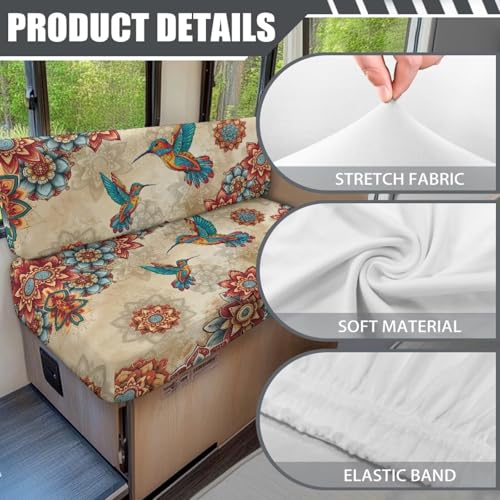 Boho Mandala Hummingbird Print RV Dinette Cushion Covers 2 Pcs Comfortable Camper Cushion Slipcover Stretchable Loveseat Sofa Chair Cover Furniture Protector for RV Camper Car Bench - color: Boho Mandala Hummingbird