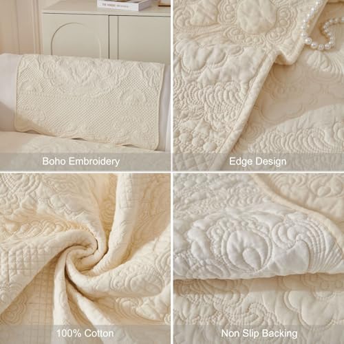 vctops Boho Cotton Quilted Couch Cover Soft Embroidered Sofa Cover Non-Slip Dog Bed Cover Scalloped Sofa Slipcover Washable Furniture Protector Cover (Cream,28"x70") - color: Cream, size: 1pc/28"x70"/Rectangular