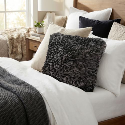 3D Black Ruffle Accent Decorative Throw Pillow Covers for Bed Sofa Couch - color: Black