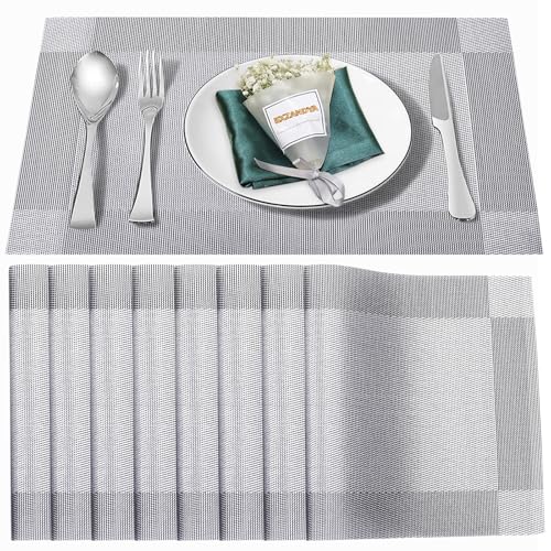 Silver Vinyl Placemats Set of 8,Washable Dining PVC Table Mats - color: Silver, size: 8PCS 12"Wx18"L