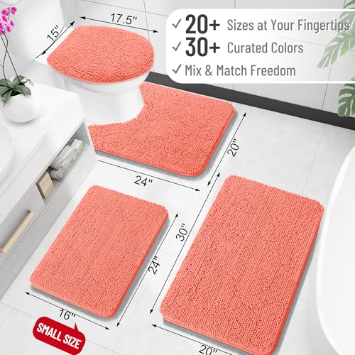 OLANLY Toilet Rugs U-Shaped 20x20, Soft Absorbent Chenille Contour Rugs - color: Coral, size: 20" X 20" Contour Rug