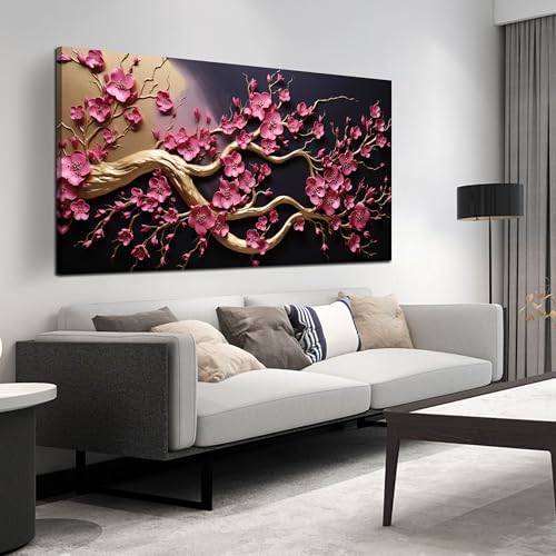Ouzzlie Tree Wall Art Gold Picture for Living Room - color: pink, size: 59"L x 29"W
