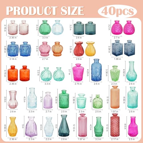 Glass Bud Vases in Bulk Small Mini Colorful Vase for Flowers 17pc - color: Colorful