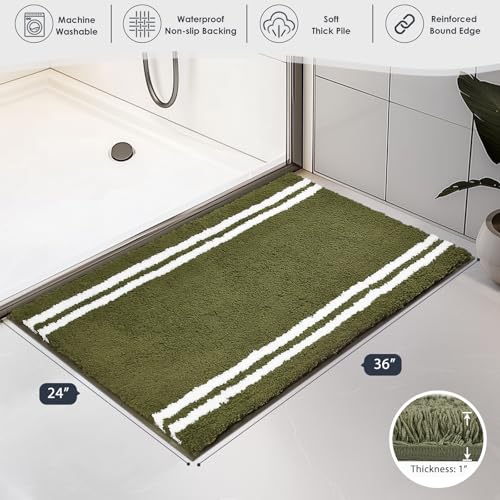 PURRUGS Bathroom Rug, Bath Mat, 24" x 36", Olive Green - color: Olive Green, size: 24" X 36"