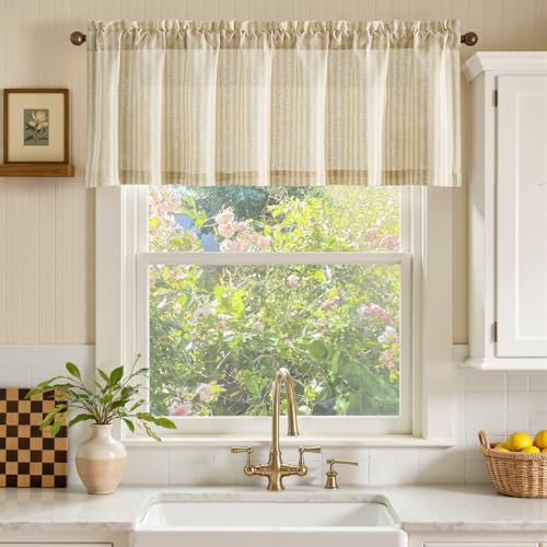 jinchan Linen Boxter Stripe Valances for Window 50 x 16 inch,Beige,1 Panel - color: Boxter Stripe | Beige on Linen, size: 50"W x 16"L (Pack of 1)