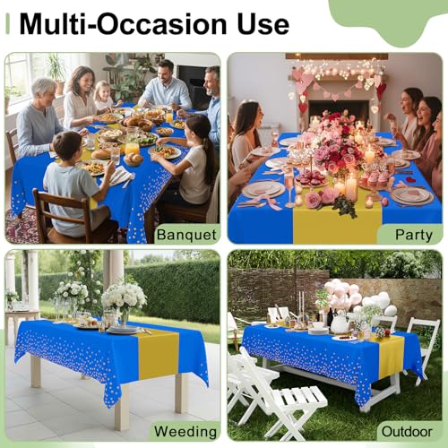Smiry Disposable Rectangle Plastic 54 x 108 Inch Table Cloth 3 Pack - color: Blue and Gold