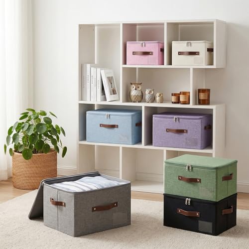 ANMINY Storage Box Fabric Bins with Zipper Lid, 15"x10"x10" Beige - color: Beige, size: Medium (Pack of 1)