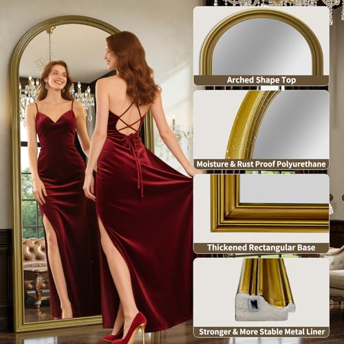71"x32" Gold Ornate Antique Vintage Arched Full Length Mirror with Stand, Floor Standing Mirrors for Living Room Bedroom Entryway Cloakroom Outfit Check with Shatter-proof Nano Tempered Glass - color: Antique Gold