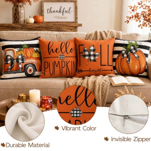 Fall Throw Pillow Covers for Home Strip Pumpkin Pillowcase 18x18 Set of 4 - color: Fall 01