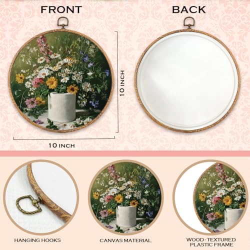 Funny Bathroom Wall Art Decor, Retro Dark Green Botanical Round Wall Art - color: flowers 0626
