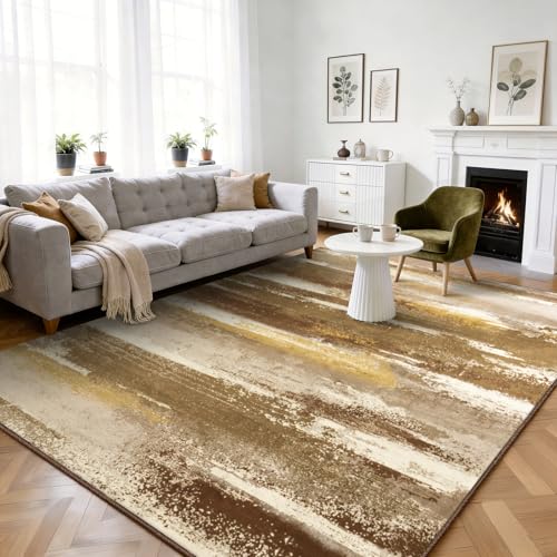 Washable 6x9 Area Rugs for Living Room: Large Modern Abstract Rugs - color: Brown, size: 6' x 9' (Rectangular)