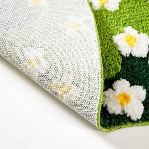 Cute Green Floral Bathroom Runner Rugs Extra Long Bath Mat 24''W x 60''L Non Slip Washable, Modern Chic Boho Aesthetic Trendy Funky Grass Throw Runner Rugs for Kitchen Bedroom Entryway - size: 24''W x 60''L