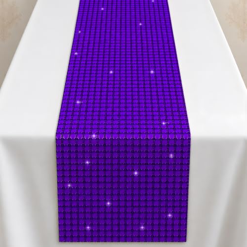 Disco Party Decorations - Purple Sequin Glitter Disco Table Runner - color: Purple Sequin Glitter