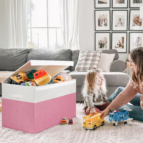 INDRESSME 122L Toy Storage Box with Lid & Dividers, Pink & White, - color: Pink & White, size: 26"x17"x17"