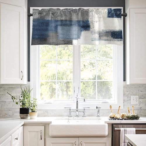 Emvency Valances for Windows, 2 Pack, 52x12 Inch, Blue Grey - color: Abstract Blue Grey, size: 52"W x 12"L (Pack of 2)