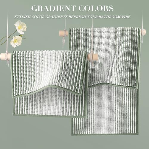 BSICPRO Bathroom Rugs Sets 2 Piece, Non Slip Bath Mats, Greyish Green - color: Greyish Green, size: 20" x 32" Plus 16" x 24"